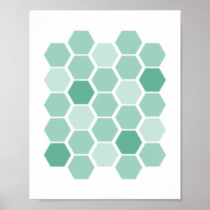 Poster Turquesa Blue Geometric Hexagon Wall Art