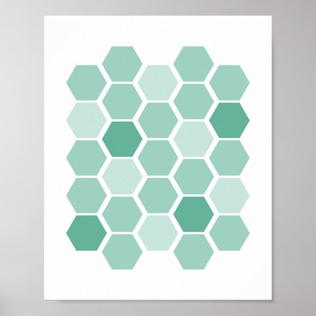 Poster Turquesa Blue Geométrico Hexagon Wall Art (Frente)