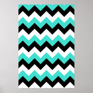 Poster Turquesa Chevron preto e branco
