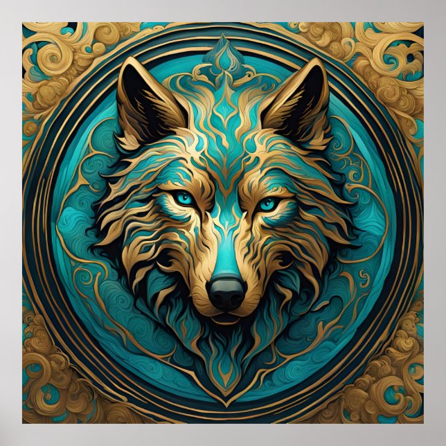 Poster Turquesa e Lobo Dourado (Frente)