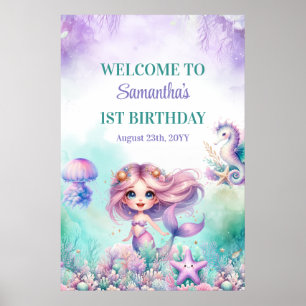 Poster Turquesa e roxa bem-vinda ao 1º aniversário da ser