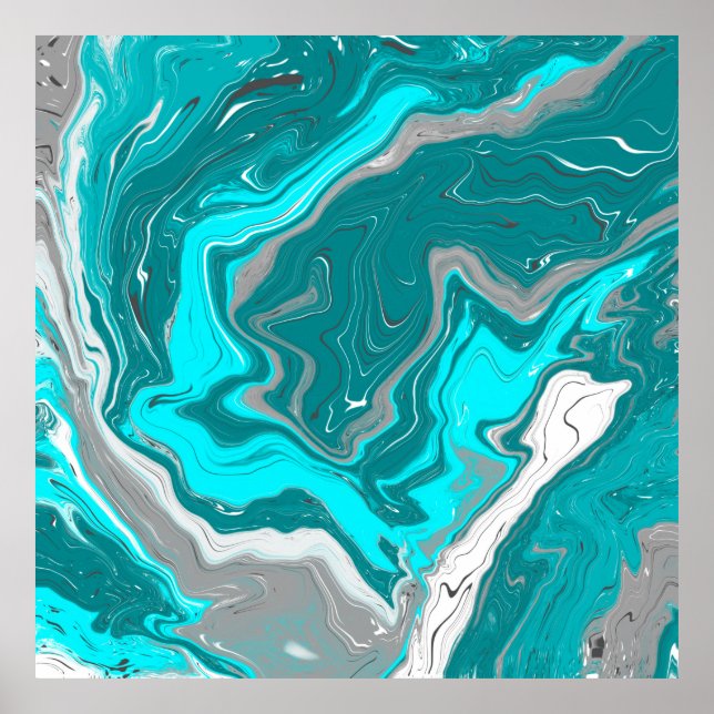 Poster Turquesa e Teal Marble Fluid Art (Frente)