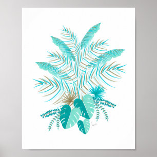 Poster Turquesa - Folhas Tropicais