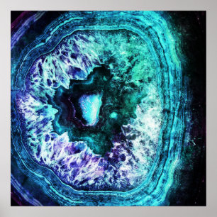 Pôster Turquesa gelada bonito e cristal roxo de Geode