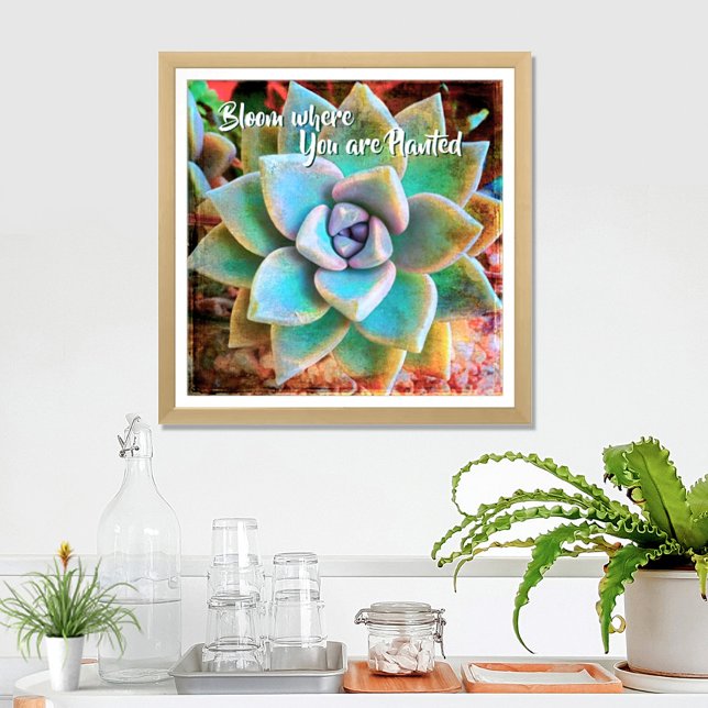 Poster Turquesa Green Cactus Photo Bloom Onde Plantado (Criador carregado)