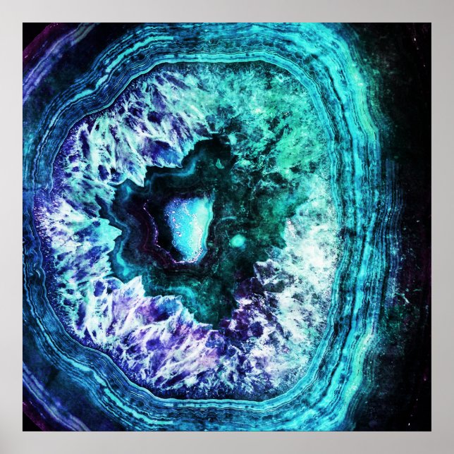 Pôster Turquesa Icy bonito e Cristal Geodo Roxo (Frente)