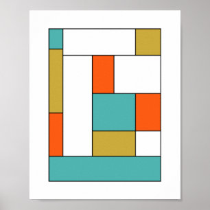 Poster Turquesa Laranja Dourado Bloco de Cor Meados do Sé