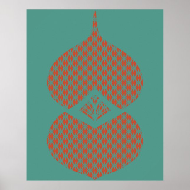 Poster Turquesa Laranja Geométrica Moderna do meio século (Frente)