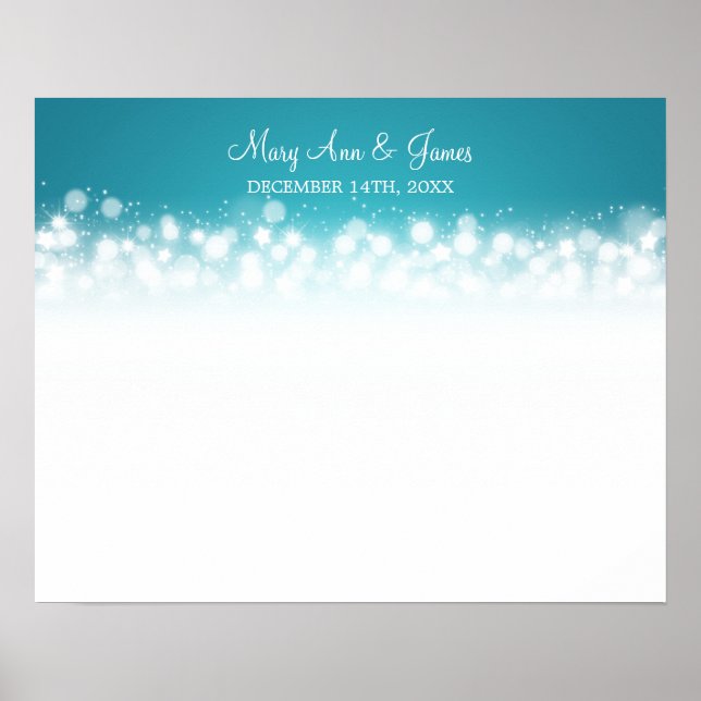Poster Turquesa Magic Sparkle do Casamento Guestbook (Frente)