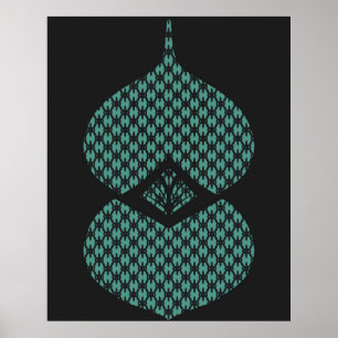Poster Turquesa Negra Geométrica do meio século