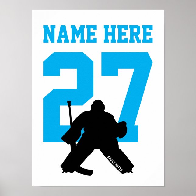 Poster Turquesa Número Personalizado do Jogador de Hockey (Frente)