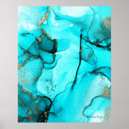 Poster Turquesa Teal Orgânica Abstrato Moderna Dourada