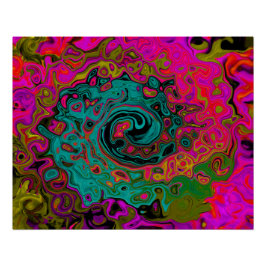 Pôster Turquesa Trippy Abstrato Líquido Redemoinho Retro