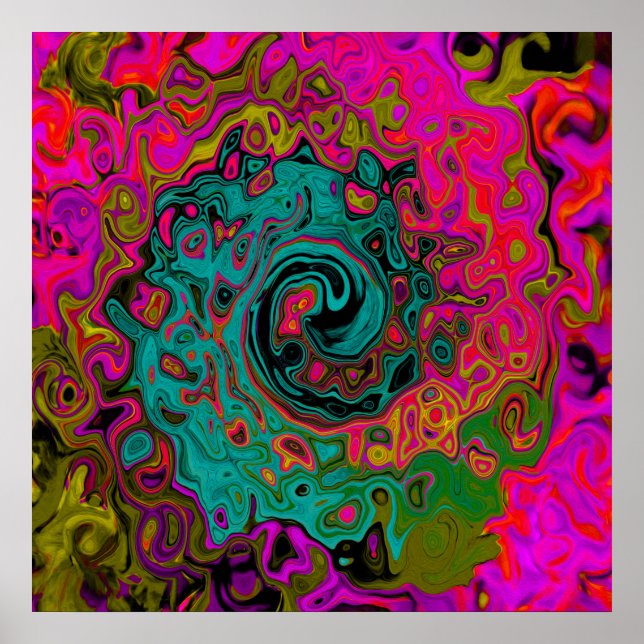 Poster Turquesa Trippy Abstrato Retro Líquido Redemoinho (Frente)