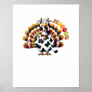 Poster Turquia Moo Ação de Graças Vaca Turquia Humor Engr