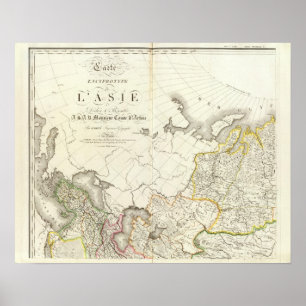 Poster Turquia, Rússia e mapa gravado Ásia