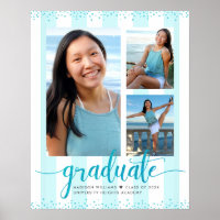 Turquoise Blue Graduation 3 Photo Glitter Script