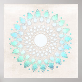 Pôster Turquoise Blue Lotus Mandala Art