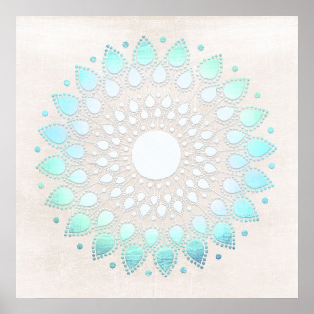 Pôster Turquoise Blue Lotus Mandala Art (Frente)