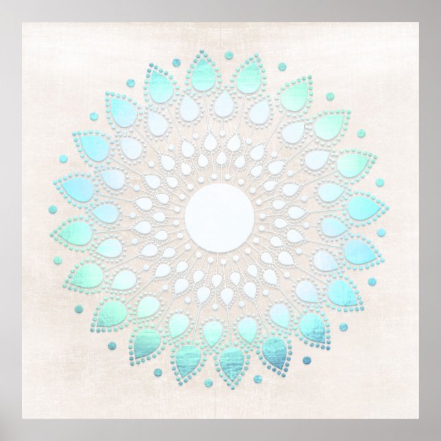 Pôster Turquoise Blue Lotus Mandala Art (Frente)