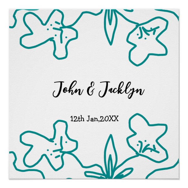 Pôster Turquoise blue wedding couple name date flstylish  (Frente)