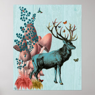 Poster Turquoise Deer in Mushroom Forest