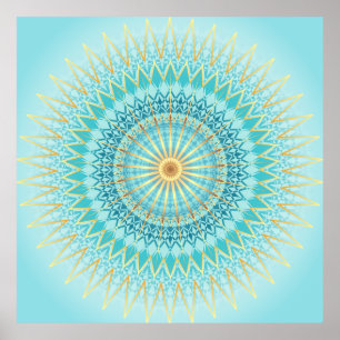 Pôster Turquoise Dourada Boho Mandala