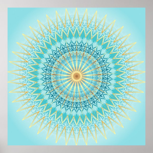 Pôster Turquoise Dourada Boho Mandala (Frente)
