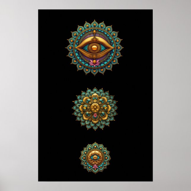 Poster Turquoise Gold Lotus Mandala Eye Art - Graphic (Frente)
