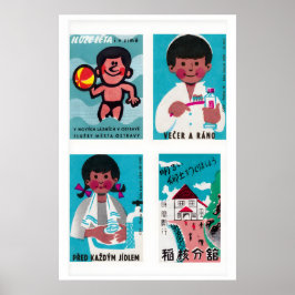 Poster Turquoise & Pink Matchbox Labels Grid Print