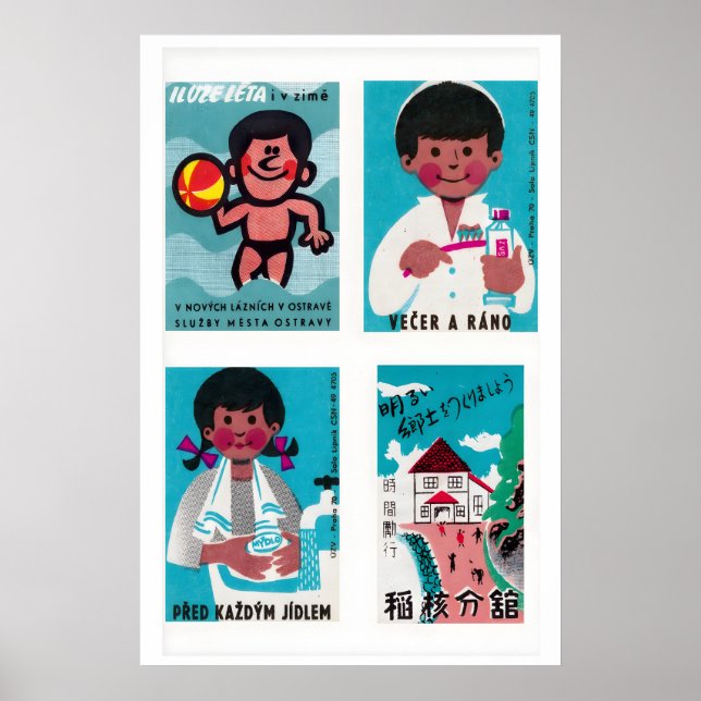 Poster Turquoise & Pink Matchbox Labels Grid Print (Frente)