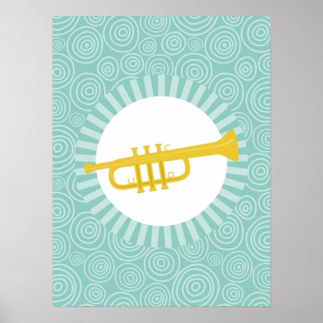 Poster Turquoise Swirl Musical de Trompete (Frente)