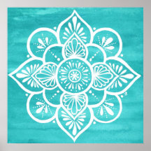 Turquoise Watercolor White Mandala