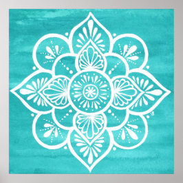 Poster Turquoise Watercolor White Mandala