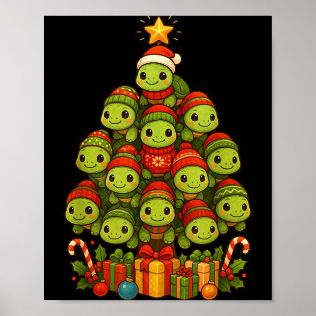 Poster Turtle Christmas Tree Funny Turtle Xmas  (Frente)