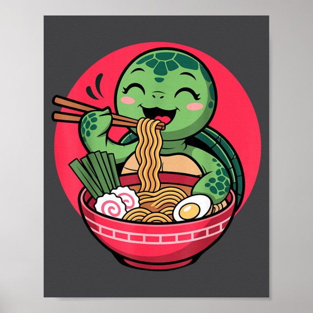 Poster Turtle Eating Ramen Kawaii Turtle Japanese Kawaii  (Frente)