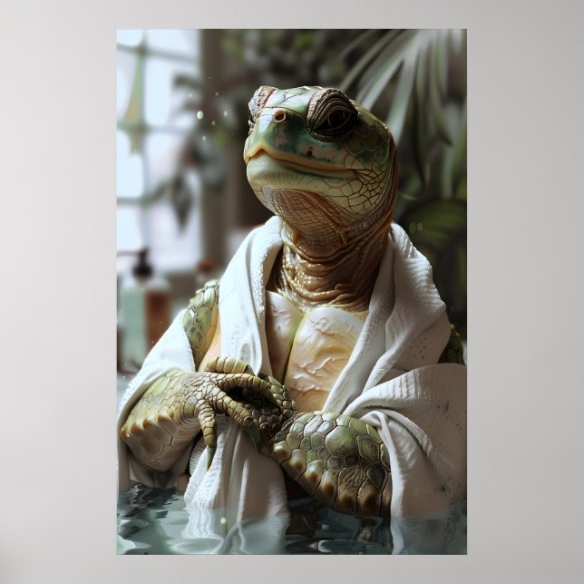 Poster Turtle in Bathrobe Art Print, Humorous Animal (Frente)
