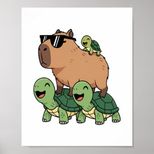 Poster Turtle Ride Capybara, Funny Capybara