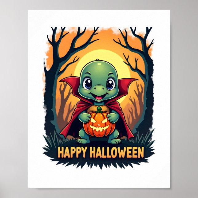 Poster Turtle Tortoise Boo Vampire Trick Ou Treat Hallowe (Frente)