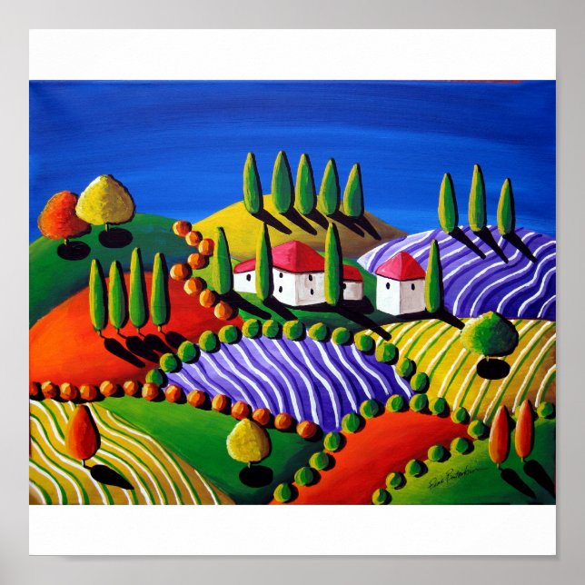 Pôster Tuscan Landscape Colorful FolArt Canvas Print (Frente)