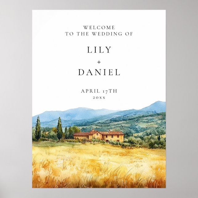 Poster Tuscany Rustic Country Wedding Welcome Sign (Frente)
