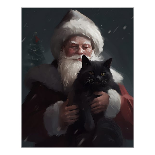 Pôster Tuxedo Cat Com Papai Noel Natal Festivo (Frente)
