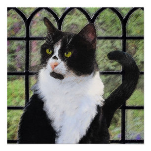 Pôster Tuxedo Cat em Pintura de Janela Arte Animal Origin