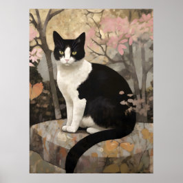 Poster Tuxedo Cat em um jardim