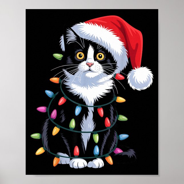 Poster Tuxedo Cat Meow Santa Tuxie Christmas Tree  (Frente)