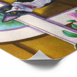 Pôster Tuxedo Cat on Ladder