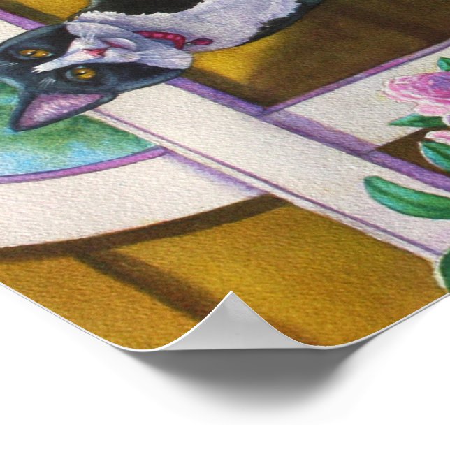 Pôster Tuxedo Cat on Ladder (Borda)