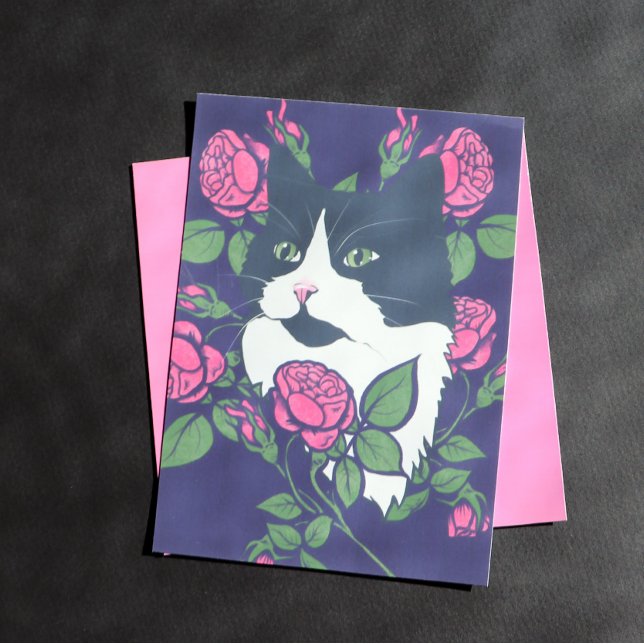 Poster Tuxedo Cat Peony Floral Art Tuxie Cats (Criador carregado)