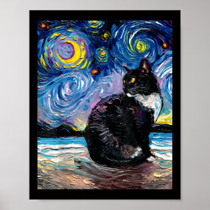 Poster Tuxedo Cat Sobre Arte Impressionista Da Noite Este