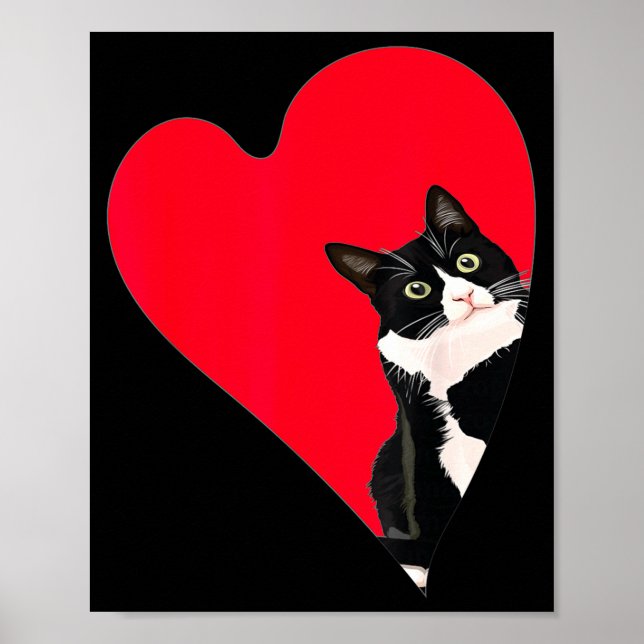 Poster Tuxedo Cat Valentine Heart For Kitten And Animal L (Frente)